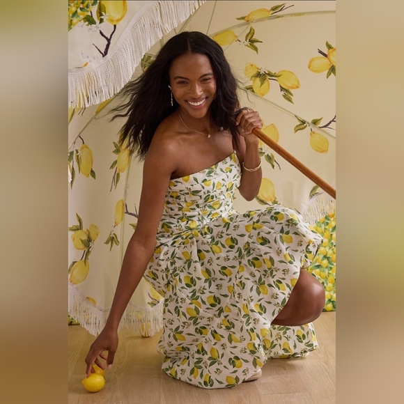 Lemon 🍋 Print "Francesca's" Tonia Strapless Midi Dress NWT - Picture 4 of 7